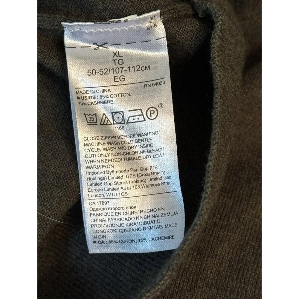 Banana Republic Gray Heritage Sweater Mens XL Cotton Cashmere Blend Quarter Zip